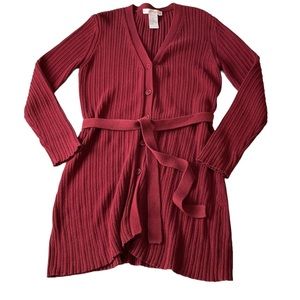 Andrea Behar Burgundy Red Long Duster Cardigan